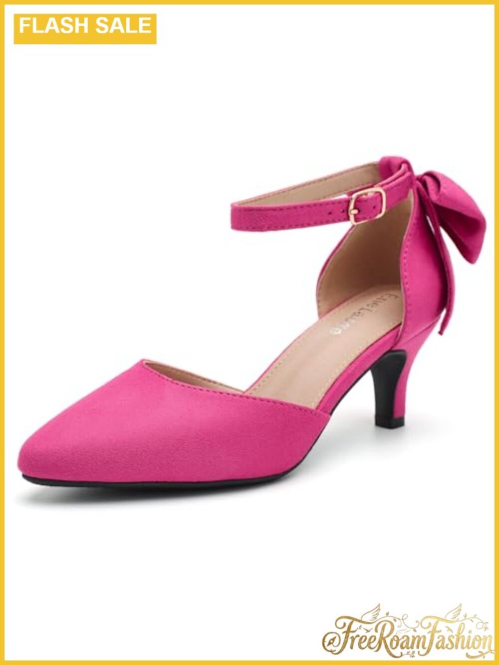 Faux Suede Bow Kitten Heels D'Orsay Ankle Strap Dress Pumps